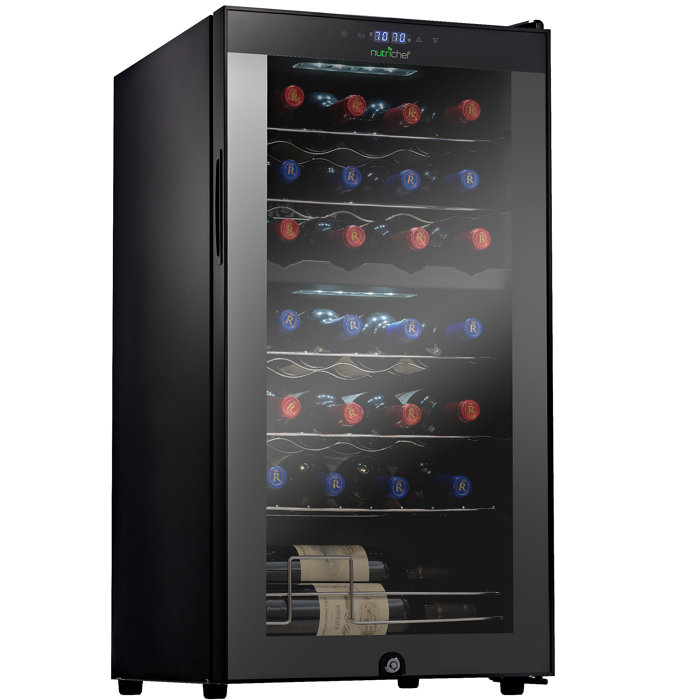 NutriChef 16.93'' 28 Bottle Dual Zone Freestanding Wine Refrigerator